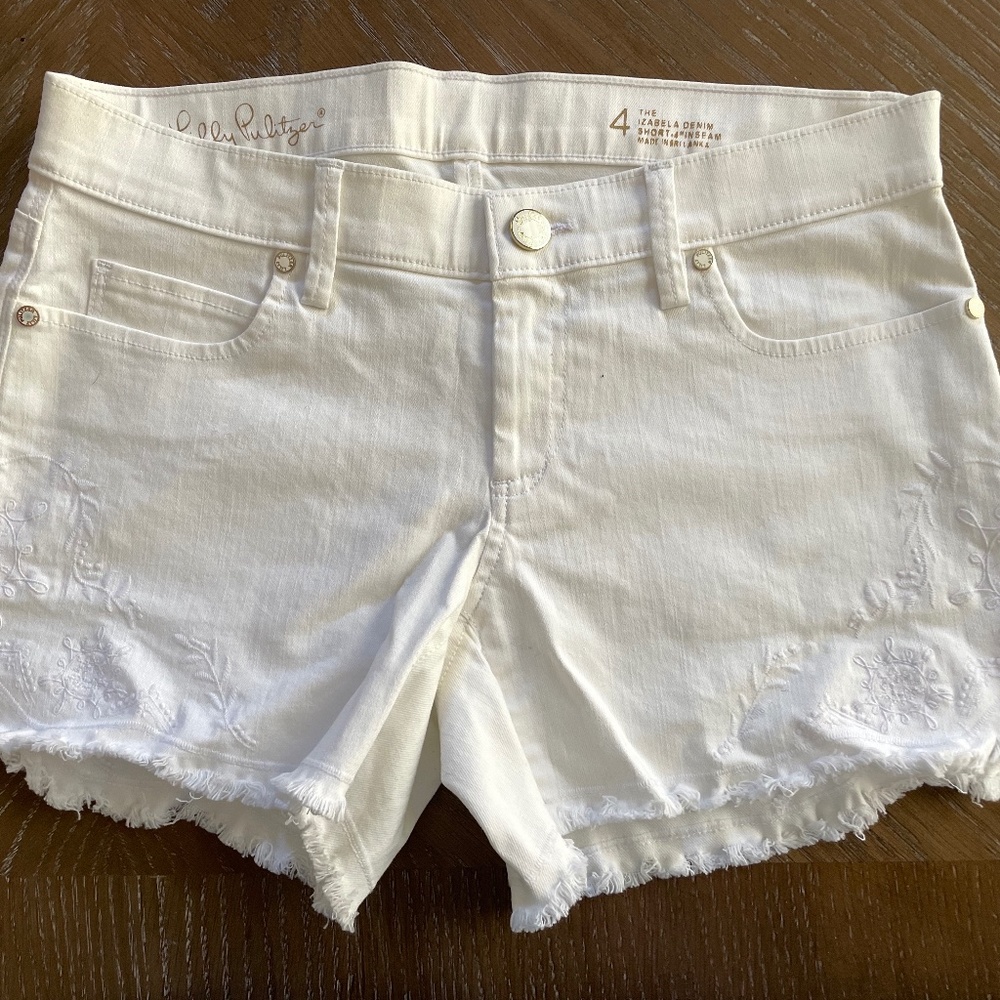 Lilly Pulitzer Izabel Embroidered Denim Shorts Size 4, Never Worn, White